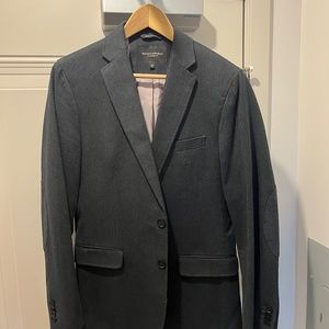 Charcoal herringbone blazer with elbow patches